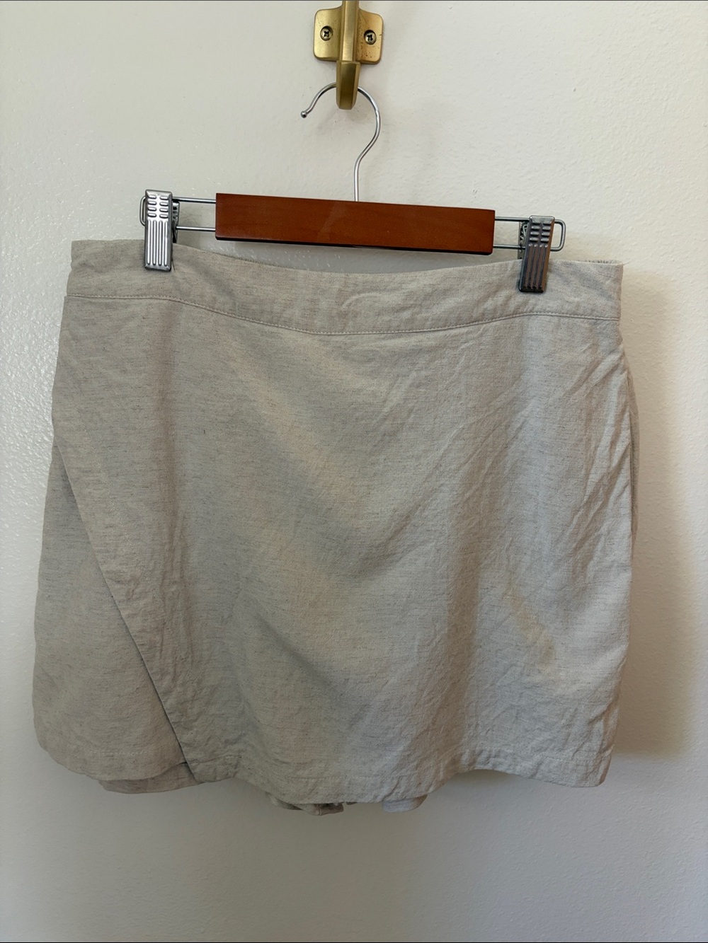 Lulu's Neutral Linen-Blend Wrap Skort in Light Beige